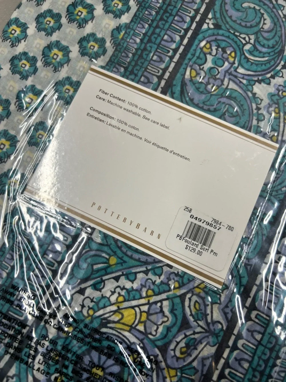 Pottery Barn Foulard Window Curtain Drape Blue Paisley Floral Pole Top 50